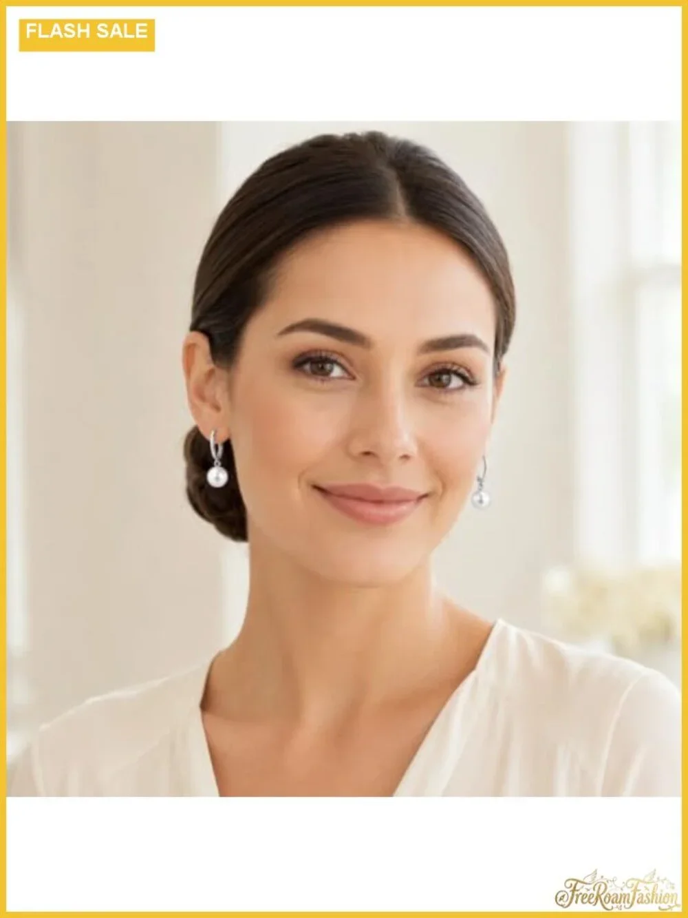 18K Gold Tone Huggie Hoop Earrings with White Pearl Drop Dangle